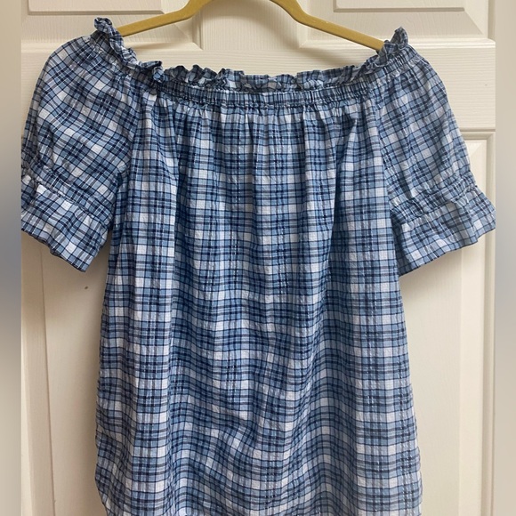 Michael Kors Off-Shoulder Plaid Ruffled Top Size Large - Picture 9 of 16
